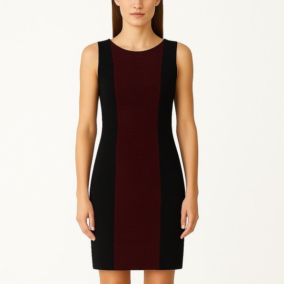 St. John Milano Knit Wool Blend Pencil Sheath Dress - Black & Red - Size 12 - Picture 1 of 8